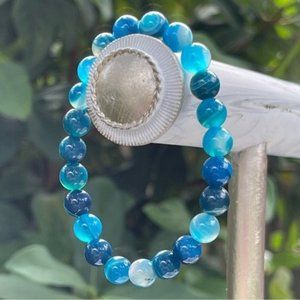 8mm Blue & White Agate Stretch Bracelet